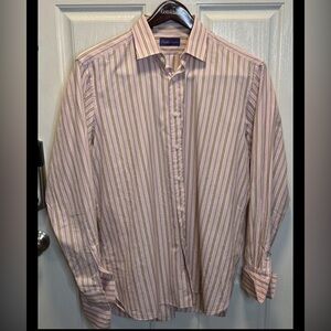 Ralph Lauren Purple Label Italy Men Pink Striped Dress Shirt 16.5 French Cuffs